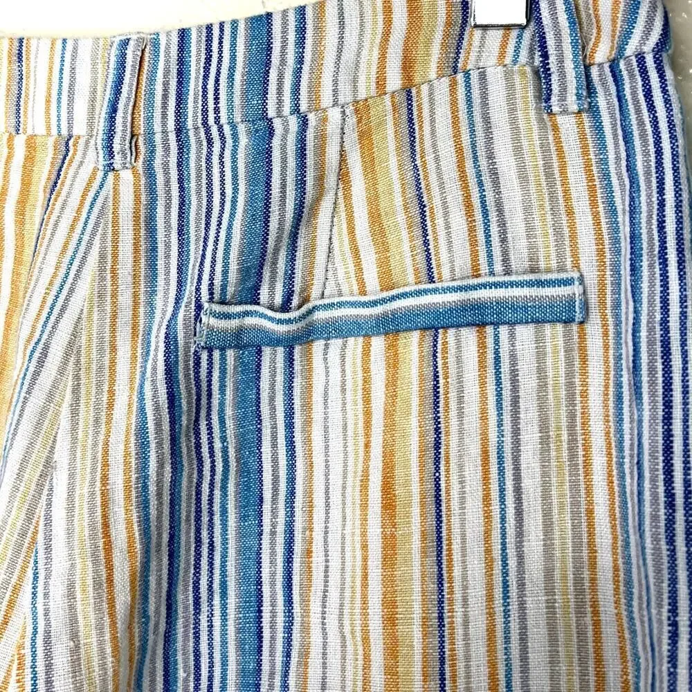 Reformation Tahiti Linen Pants Marbella Stripe High Rise Cropped 8 Blue Orange